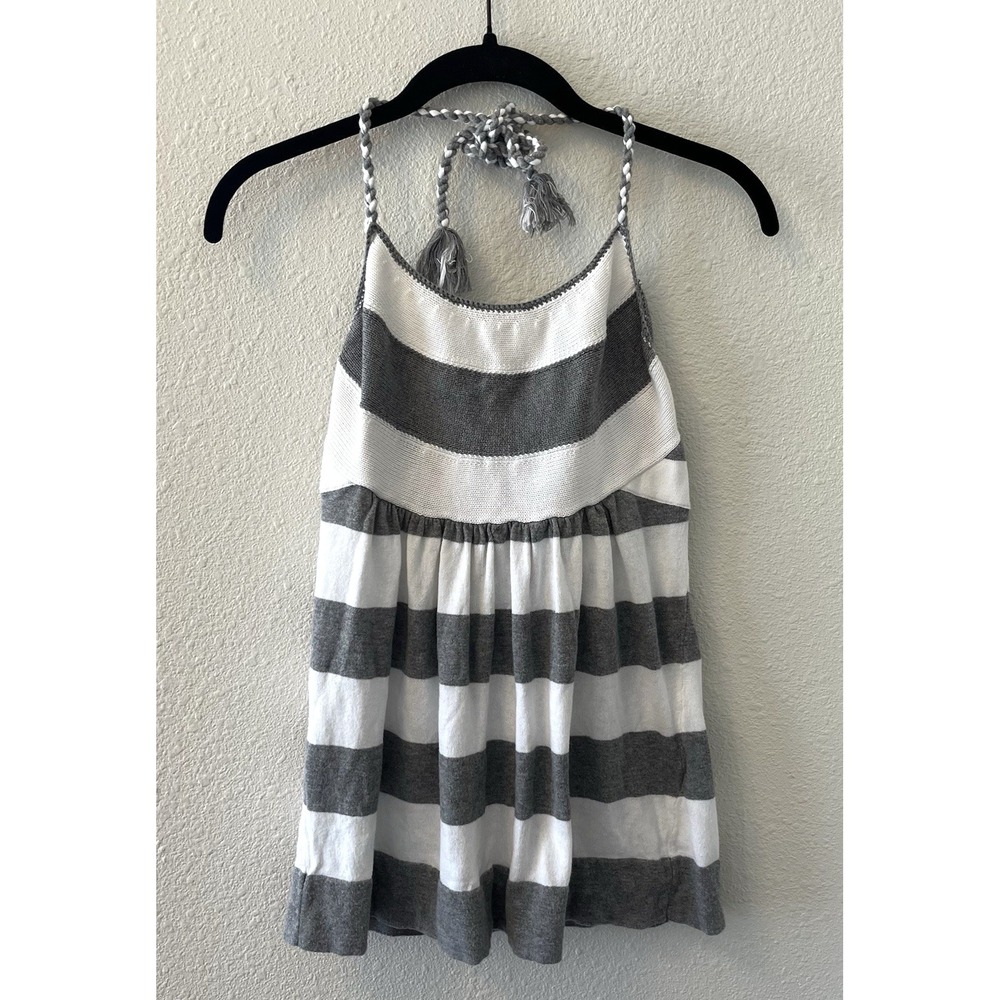 Gap Women's Knit Halter Top Medium Gray White Striped 100% Cotton Y2K Preppy